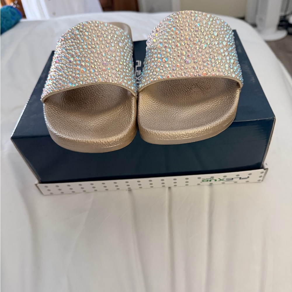 INC International Concepts Shimmering Gold Slide Sandals